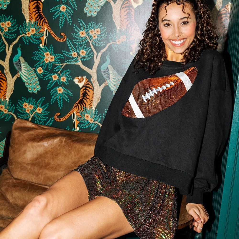 QUEEN OF SPARKLES Black Football Sweatshirt